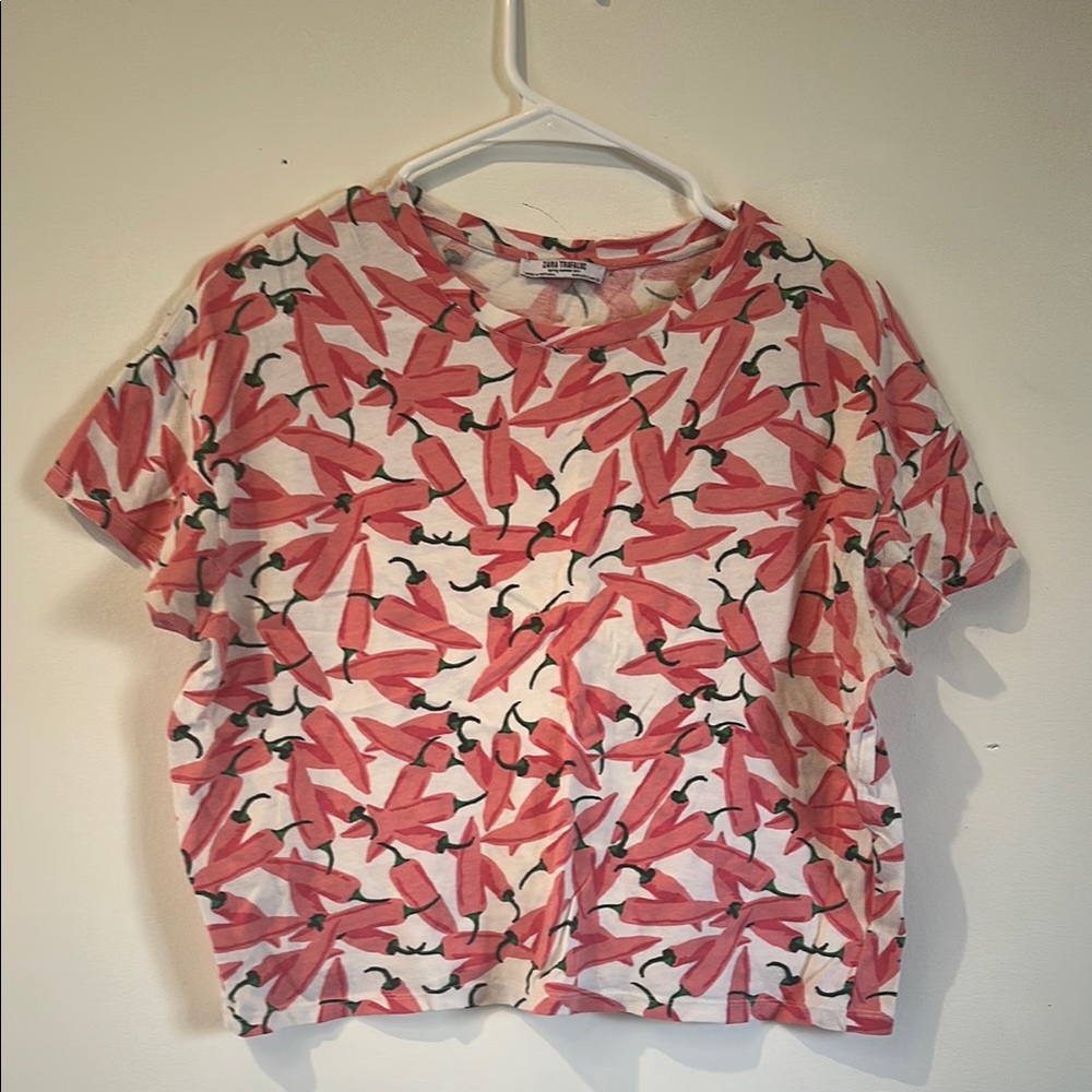 Zara Pink and White Boxy Crop T-Shirt